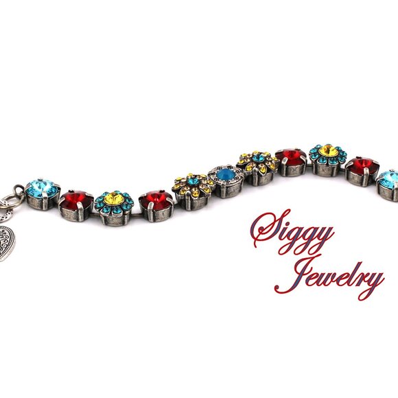 Copacabana Statement Bracelet made with Austrian Crystals, Flower Embellishments - Picture 6 of 7